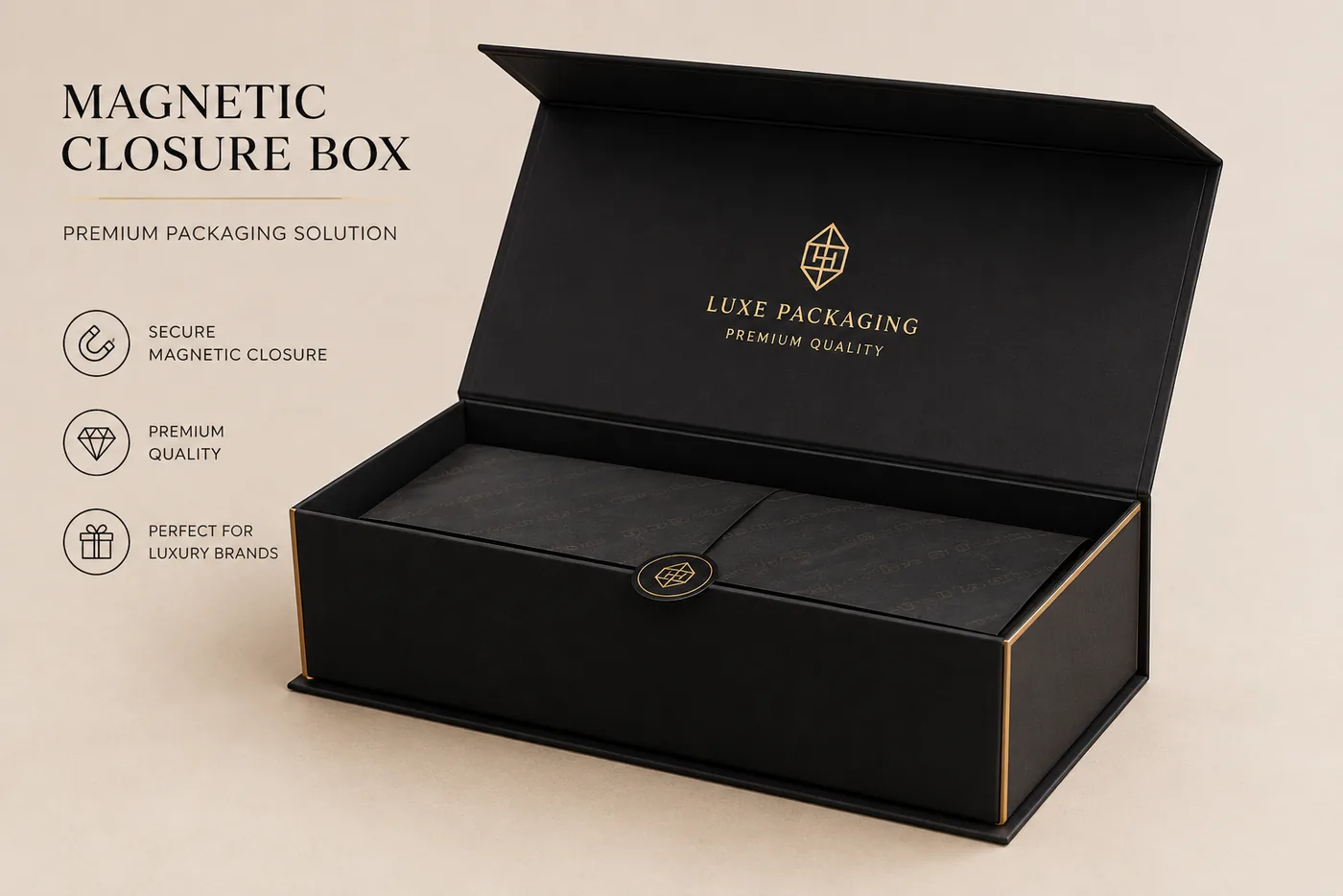 Gold-Border Premium Matte Black Magnetic Box