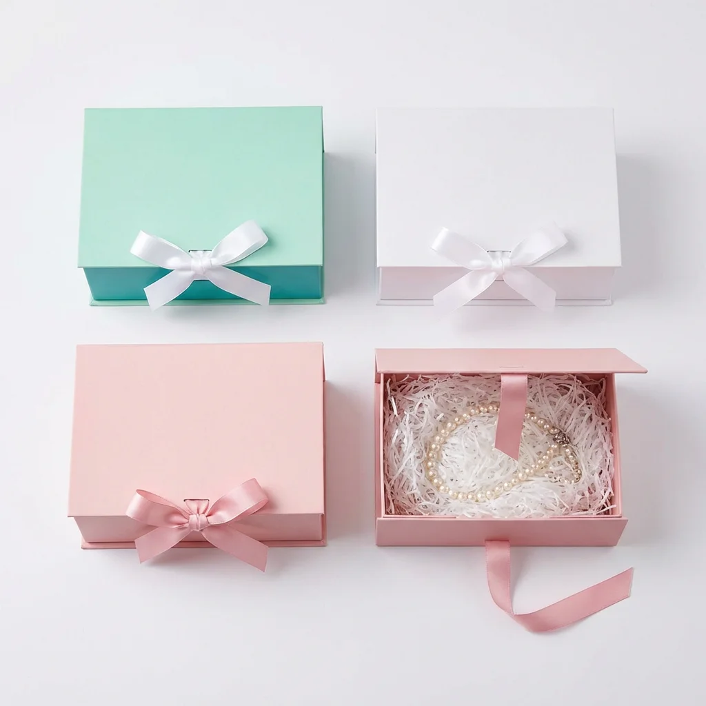 Pastel Magnetic Ribbon-Closure Gift Boxes